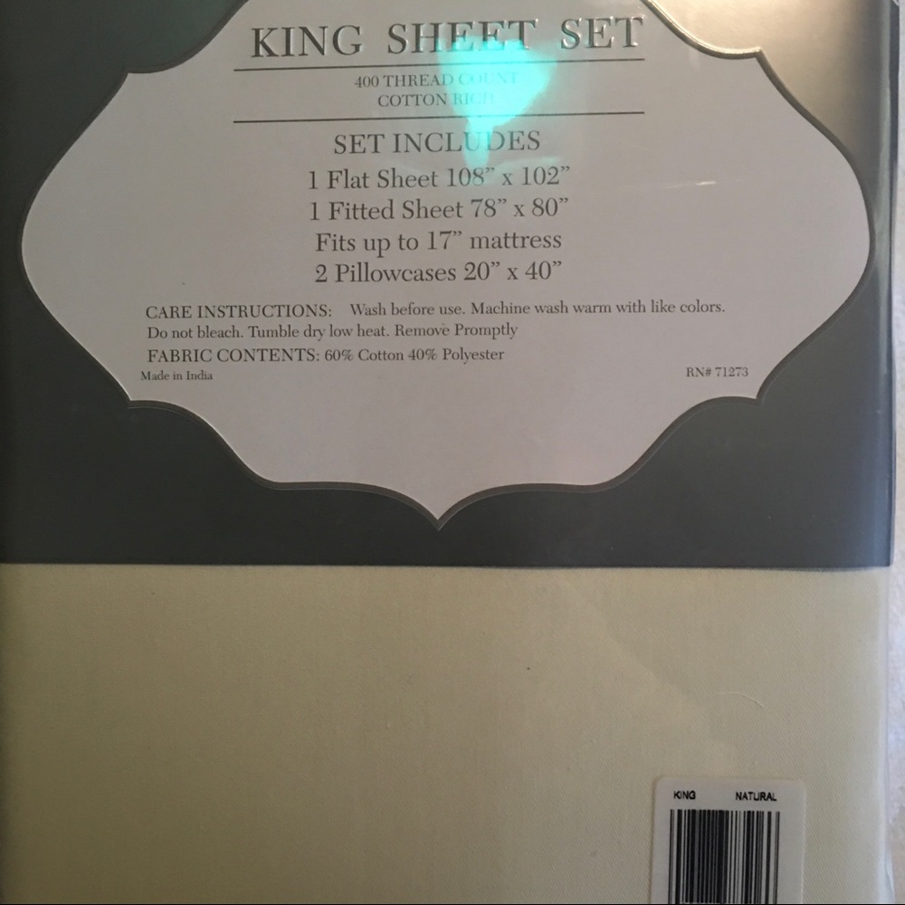 NWT 400 thread count king Cambridge off white sheets - Picture 5 of 5